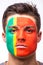 Face portrait of Portuguese football fan support Portugal national team