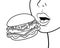 Face profile eating hamburger black and white