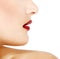 Face profile of young gorgeous fresh woman with vivid red lipsti