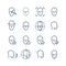Face recognition line icons. Faces biometrics detection, facial scanning and unlock system vector pictograms