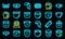 Face shield icons set vector neon