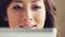 Face, smile and woman on tablet closeup, search info and reading email notification. Digital technology, scroll and