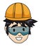 Face of smiling worker with hard hat and safety glasses, Vector illustration