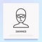 Face of swimmer in swimming cap and goggles. Thin line icon. Modern vector illustration
