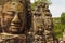 Face towers of the Bayon temple, In the center of Angkor Thom , Siem Reap, Cambodia. UNESCO World Heritage Site