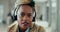 Face, video call and black woman with telemarketing, customer service and communication with headphones. Portrait