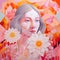 face woman tender trend flower portrait girl pastel happy colourful beauty. Generative AI.