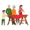 Faceless family eating outdoor table