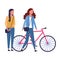 Faceless girls and bike