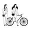 Faceless girls and bike black and white