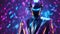 Faceless Holographic Portrait Man with Suit Digital Background Abstract Mask Design