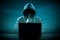 Faceless hooded hacker showing silence gesture. Cyber attack, system breaking and malware. Internet crime and electronic banking