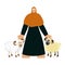 Faceless Islamic Young Woman Standing With Two Sheep Animal On White