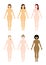 Faceless naked woman /nude body , silhouette , outline shape vector illustration set  various races