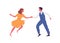 Faceless pair dancing lindy hop in 1950s style costumes. Retro couple holding hands and dance swing together. People on