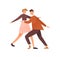 Faceless pair dancing lindy hop or boogie woogie. Cute man and woman enjoy party. Swing dancers couple of 1940s. Flat