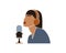 Faceless woman in headphones and microphone. Podcast cover concept.