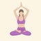 Faceless woman in purple clothes, doing yoga lotus pose