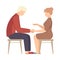 Faceless Woman Sitting on Chair and Encouraging Man Sitting Opposite Her Vector Illustration