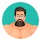 Faces Avatar in circle. Portrait Brutal Young Bearded Hipster male in eyeglasses.