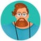 Faces Avatar in circle. Portrait Brutal Young Bearded Hipster male in eyeglasses.