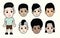 Faces of boys. Different types of men hairstyles and skin colors. Vector