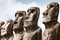 Faces of four moai in Easter Island