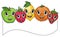 Faces of fruits with ribbon