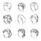 Faces profile with different expressions in retro sketch style.