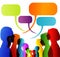 Faces silhouette head profile. Group of isolated multicolored people talking. Networking communication. Crowd speaks. Speech bubbl