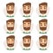 Faces vector characters mosaic of young beard man expressing different emotions icons.