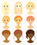 Faces of women, girls hairstyles race. vector illustration