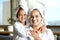 Facial, beauty and skincare at a spa for a bonding mother and daughter. Portrait of a cheerful, loving and joyful little