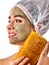 Facial honey clay face mask woman. Honeycombs homemade organic threatment.