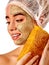 Facial honey clay face mask woman . Honeycombs homemade organic threatment.