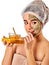 Facial honey clay face mask woman . Honeycombs homemade organic threatment.