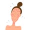 Facial massage lines. Flat illustration of gua sha treatment. Woman face and neck with direction arrows.