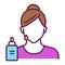 Facial moisturizing line color icon. Faceless girl and serum. Isolated vector element. Outline pictogram for web page