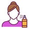 Facial moisturizing and refreshing skin line color icon. Faceless girl and spray. Isolated vector element. Outline
