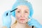 Facial plastic surgery or facelift, facelift, face correction. A plastic surgeon examines a patient before plastic surgery