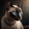 Facial portrait of beautiful Siamese cat with bright blue eyes