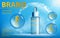 Facial Treatment Essence Skin Care Cosmetic contained. Blue translucent glass bottle template. Design cosmetics product