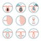 Facial treatments icons. Treatment of skin diseases, sebum removal and pores cleaning vector illustration