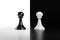 Facing chess pawns isolated on black and white background. 3d illustration