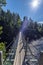 Facing to the sun, the Suspended bridge is to cross the water course between Jyravanjarvi and Ala-Juumajarvi lakes in Oulanka