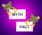 Fact Vs Myth Words Describe Truthful Reality Versus Deceit - 3d Illustration