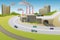 Factories Plants Cars Highway Illustration