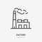 Factory building line icon, vector pictogram of heavy industry. Plant with smoke from chimney illustration, manufacture