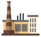 Factory building. Manufacture industry. Flat pollution symbol