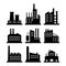 Factory building set, city industry and business silhouette. Architecture and commercial building